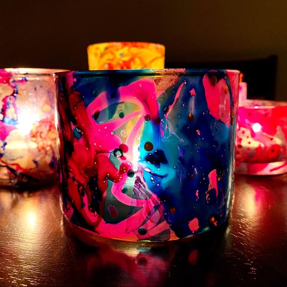 Marbled Colorful Votive Candle Holder Handmade - Picture 2 of 6